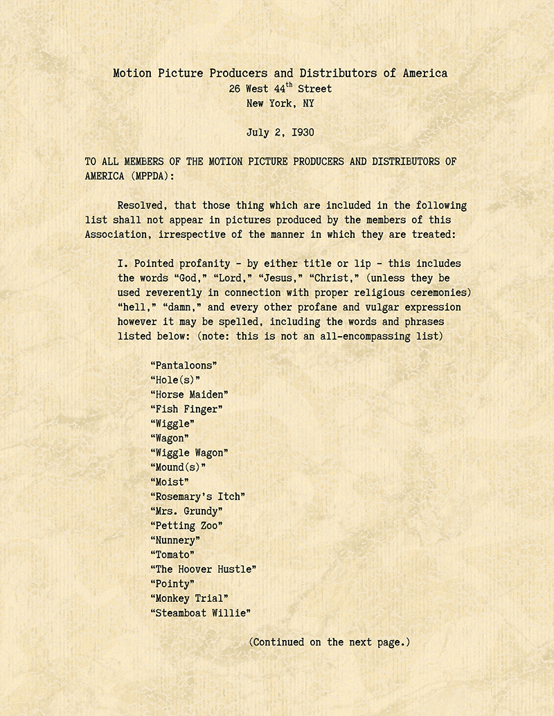 La première page du Code Hays