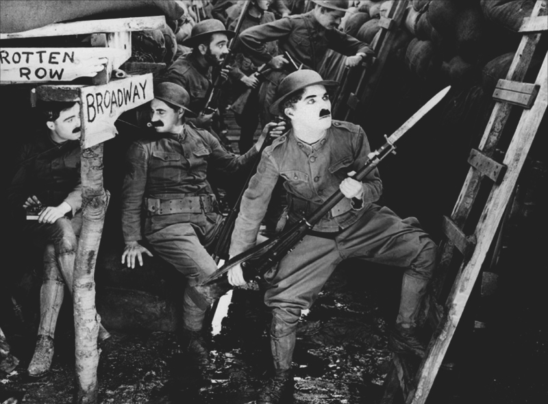 Charlot Soldat (Shoulder Arms), comédie burlesque réalisée par Charles Chaplin (1918). Le film est réparti en deux parties distinctes, la première est composée de plusieurs petites saynètes caricaturant la vie des soldats dans les tranchées (inondations, charges, courriers,....), alors que la seconde partie raconte la façon dont Charlot capture le Kaiser alors qu'il se trouvait en mission de reconnaissance en territoire ennemi. Il y fait la rencontre d'une jeune française, dans les décombres d'une maison, dont il tombera amoureux.
