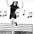 1944: Rita Hayworth (1918 – 1987) dances along an outsize piano keyboard, surrounded by musical notes, in the film &lsquo;Cover Girl&rsquo;, directed by Charles Vidor. (Photo by Ned Scott)